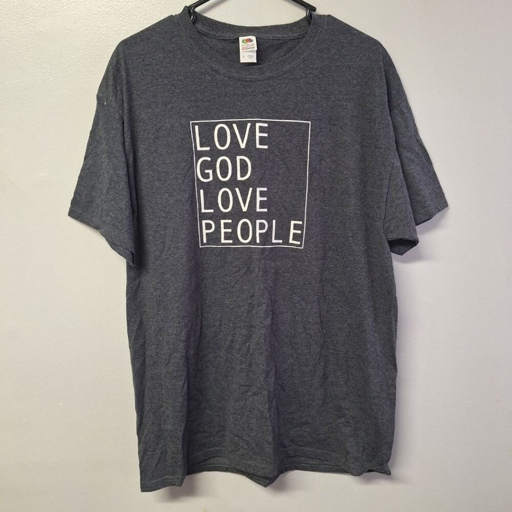 Love God Love People Tee Shirt Adult Large Gray Cotton Religious Peace Spiritual